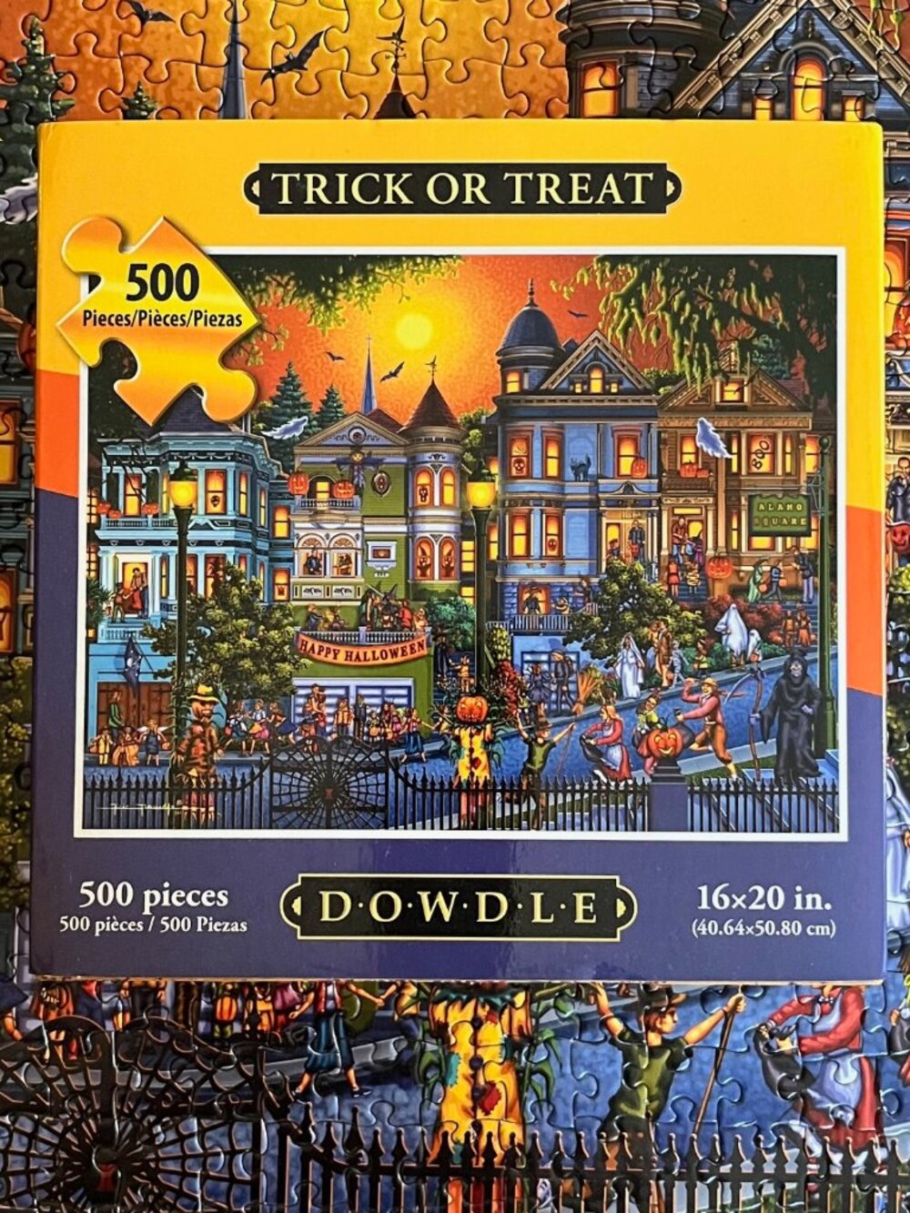 Dowdle Halloween Jigsaw Puzzle - Trick or Treat -Folk Art 500 Pc Complete Poster